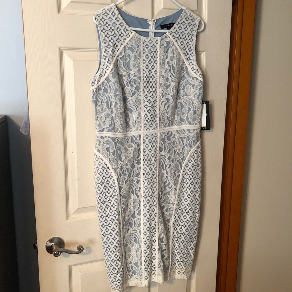Blue and white lace dress